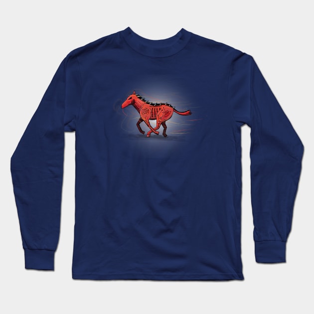 Red Robot Horse Long Sleeve T-Shirt by Siegeworks